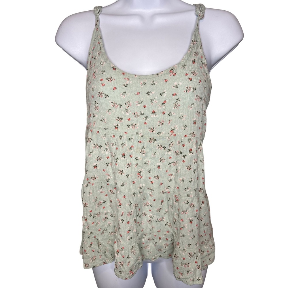 Sim & Sam Womens Sage Green Floral Tiered Cami Top Sz L Cottagecore Boho Peasant